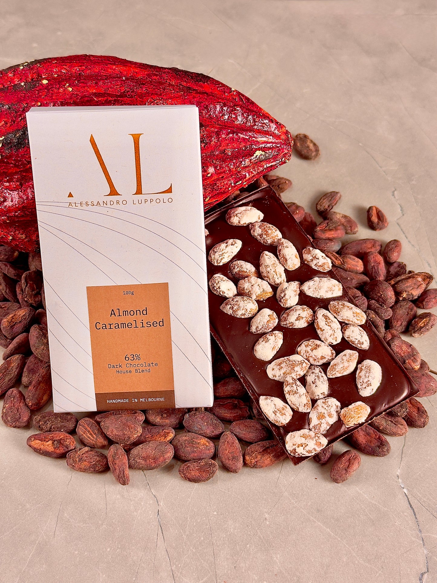 Almond Caramelised - 63% Dark Chocolate, House Blend